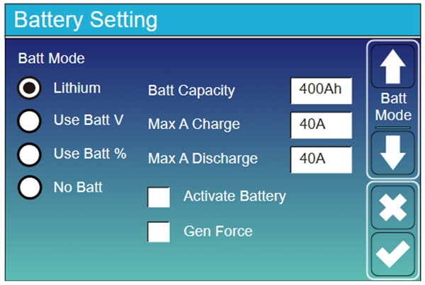 Inverter Battery Setting Page
