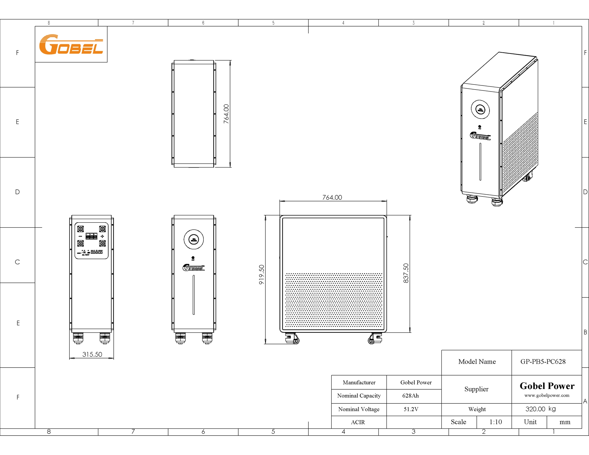 GP-PB5-PC628 Product Dimensions